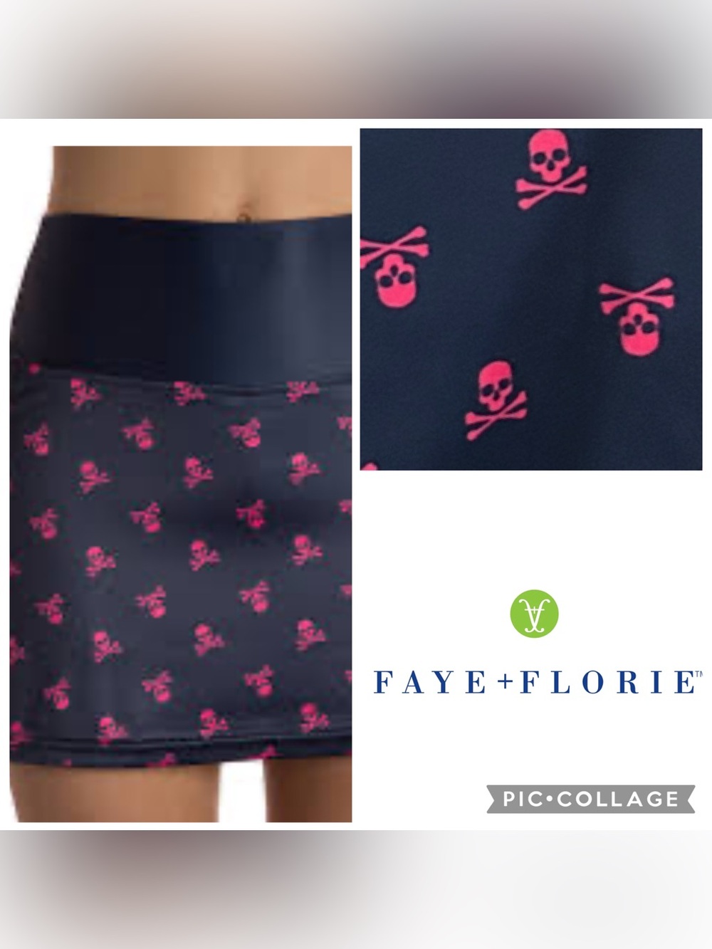 Faye + Florie Tennis Skirt With Shorts Navy Pink Skulls ‘Jean’ Size Large